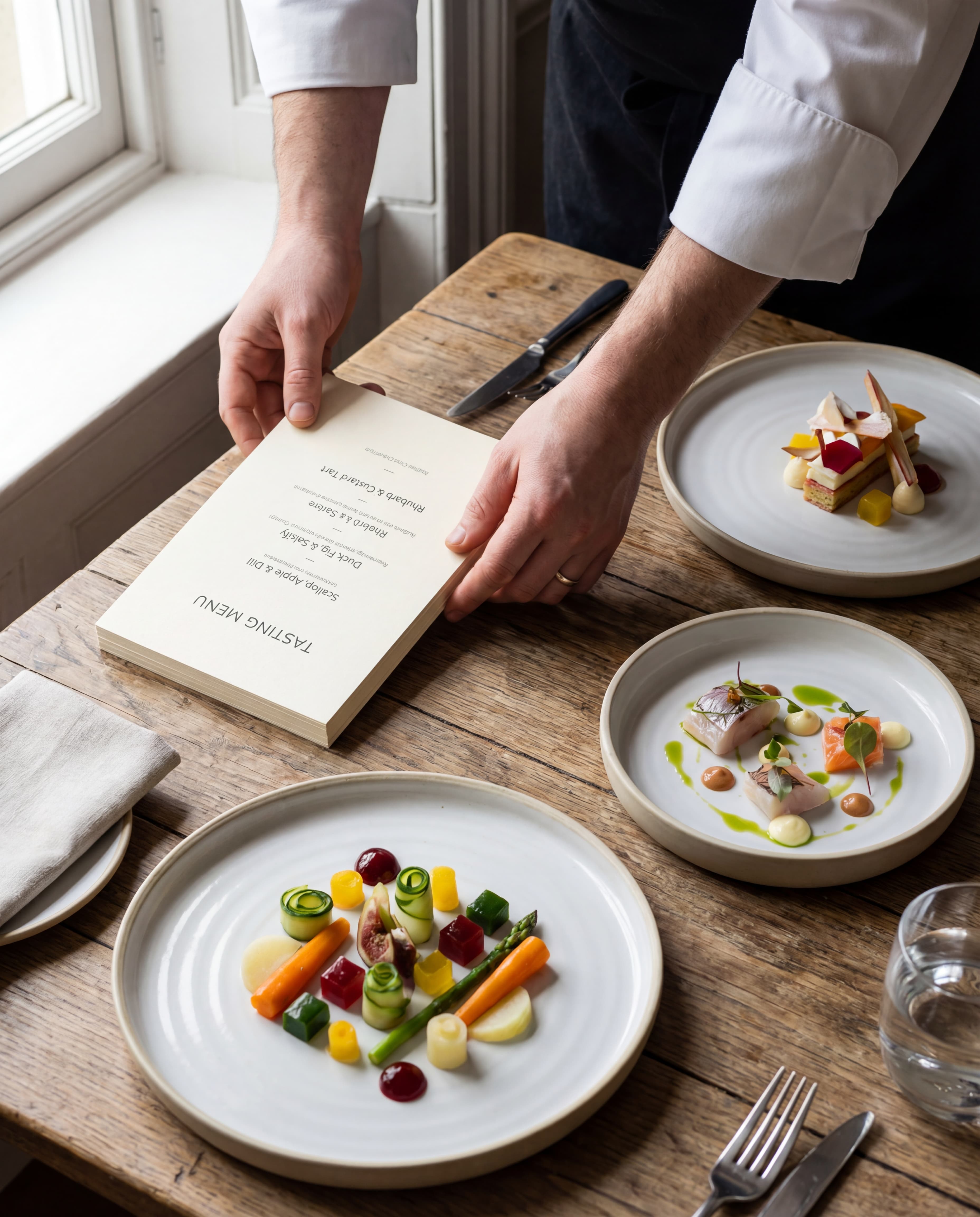 Carte de dégustation et plats dressés