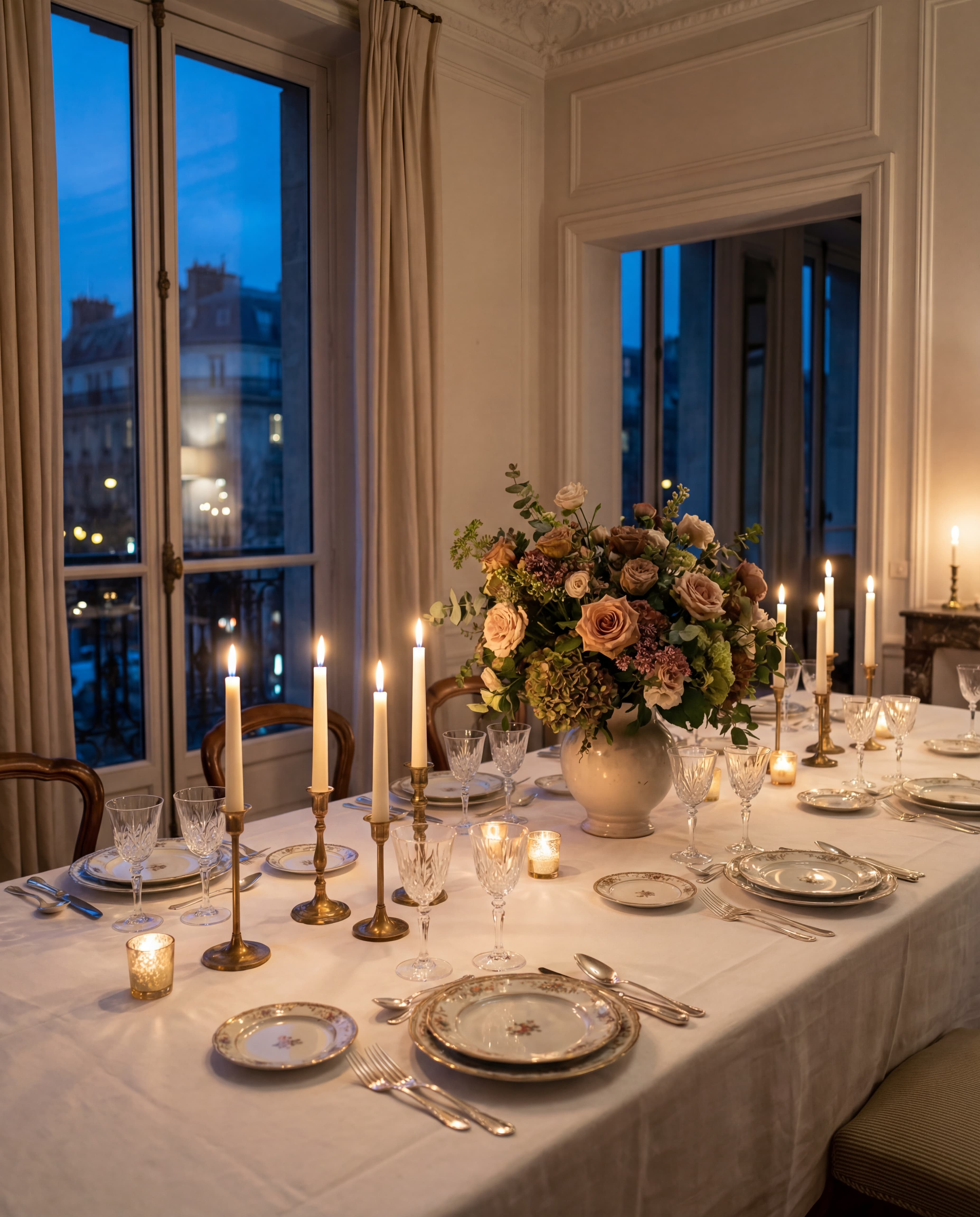 Table privée dressée avec vue sur Paris